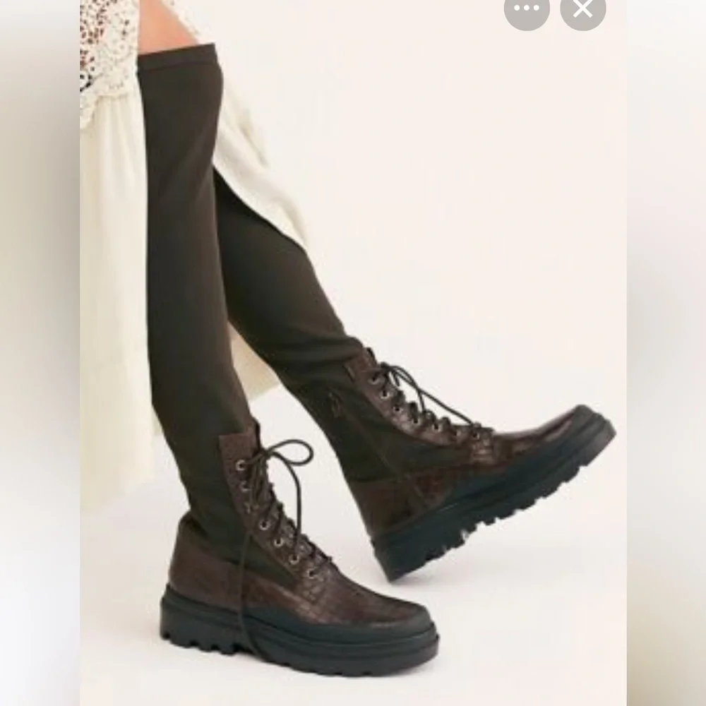 Free People Shoreditch Over The Knee Boots Brown Croc Size 38 New